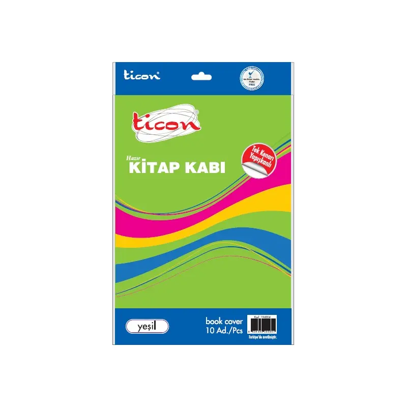 Ticon 194004 Tek Kenarı Yapışkanlı Hazır Kitap Kabı Yeşil x 10 Lu Paket